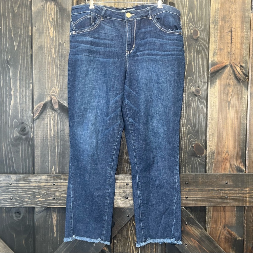 Wit & Wisdom High Rise Ankle Jeans 14 Frayed Hem Stretch Denim Whiskering